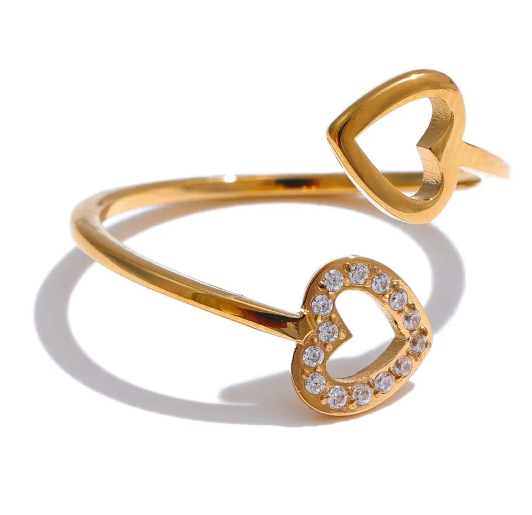 Adjustable Duo Of Hearts Ring