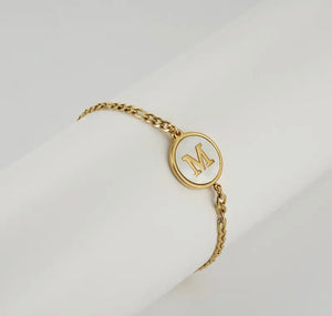 18K Gold Plated Round Initial Chain Link Bracelet