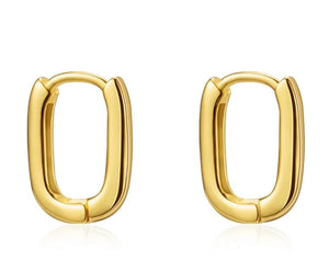 Simple Gold Huggie Rectangular Hoop Earrings - Prince's Boutique 
