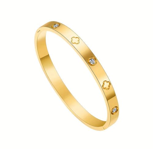 18K Gold Plated Cubic Zirconia Lucky Clover Bangle - Amour Destinee