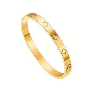 18K Gold Plated Cubic Zirconia Lucky Clover Bangle - Amour Destinee