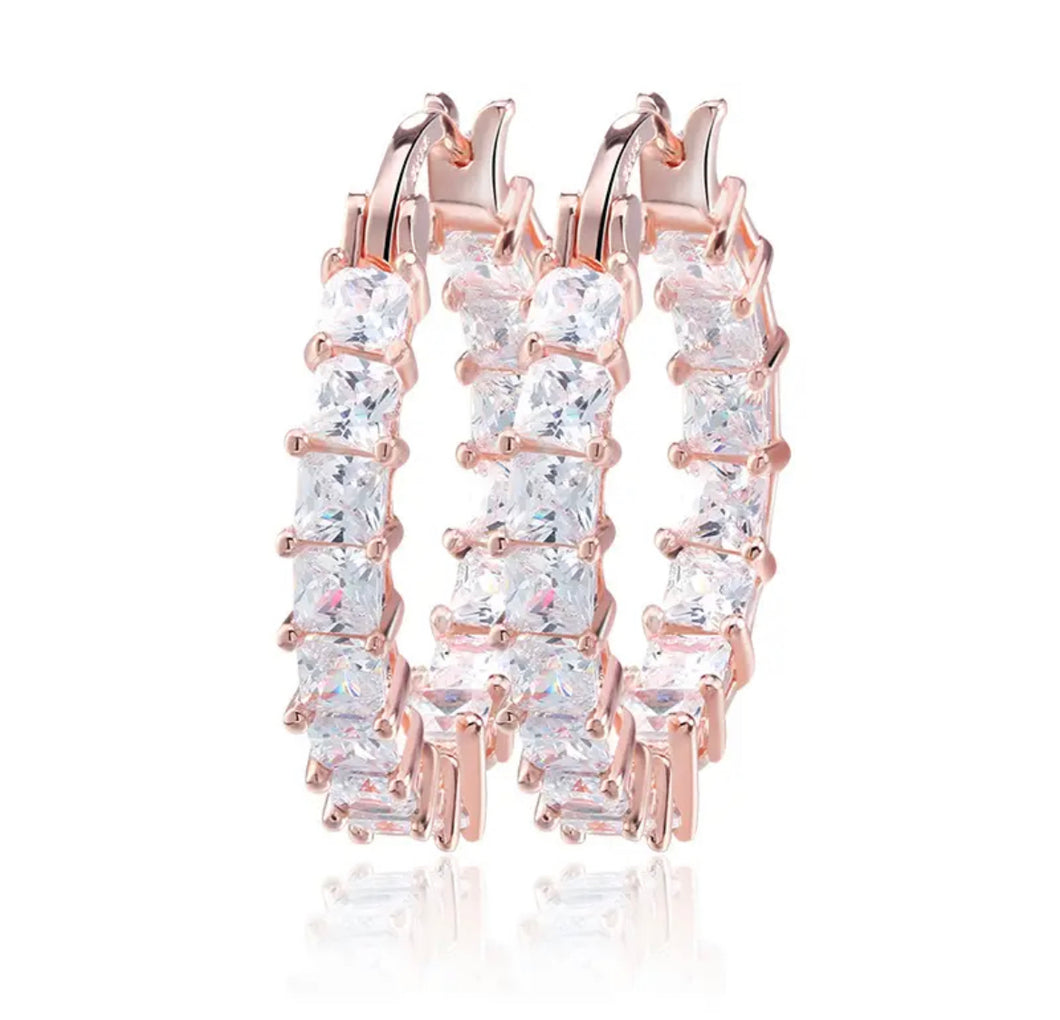 Rose Gold Crystal Clear Mini Hoop Earrings - Prince's Boutique 