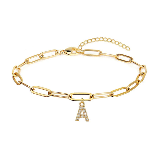 18K Gold Plated Initial Paperclip Chain Bracelet - Prince's Boutique 