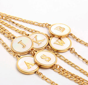 18K Gold Plated Round Initial Chain Link Bracelet