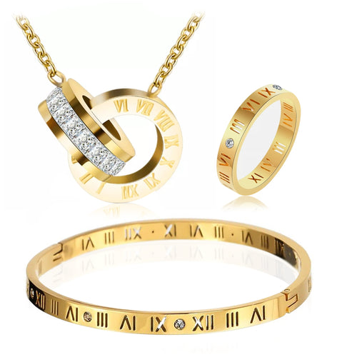 Roman Numeral Necklace, Bangle & Ring Bundle Set - Prince's Boutique 