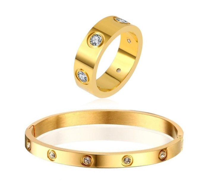 Cubic Zirconia Stone Bangle & Ring Set - Prince's Boutique 