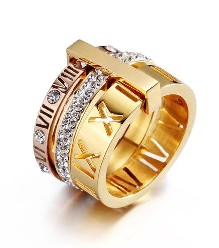 Rose Gold & Gold Triple Stacked Roman Numeral Band Ring - Pre Order - Prince's Boutique 