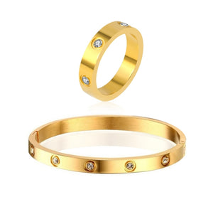 Cubic Zirconia Stone Bangle & Ring Set - Prince's Boutique 