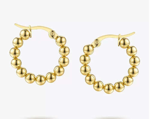 18K Gold Plated Mini Rounded Balls Hoop Earrings - Prince's Boutique 