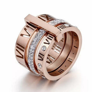 Rose Gold Triple Stacked Roman Numeral Band Ring - Pre Order - Prince's Boutique 