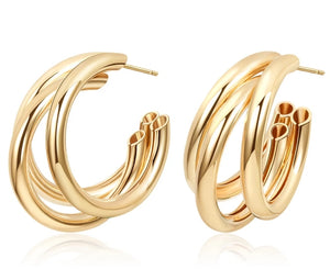 Gold Triple Curve Mini Hoop Earrings - Prince's Boutique 