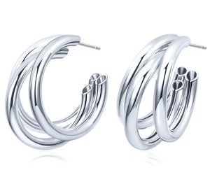 Silver Triple Curve Mini Hoop Earrings - Prince's Boutique 