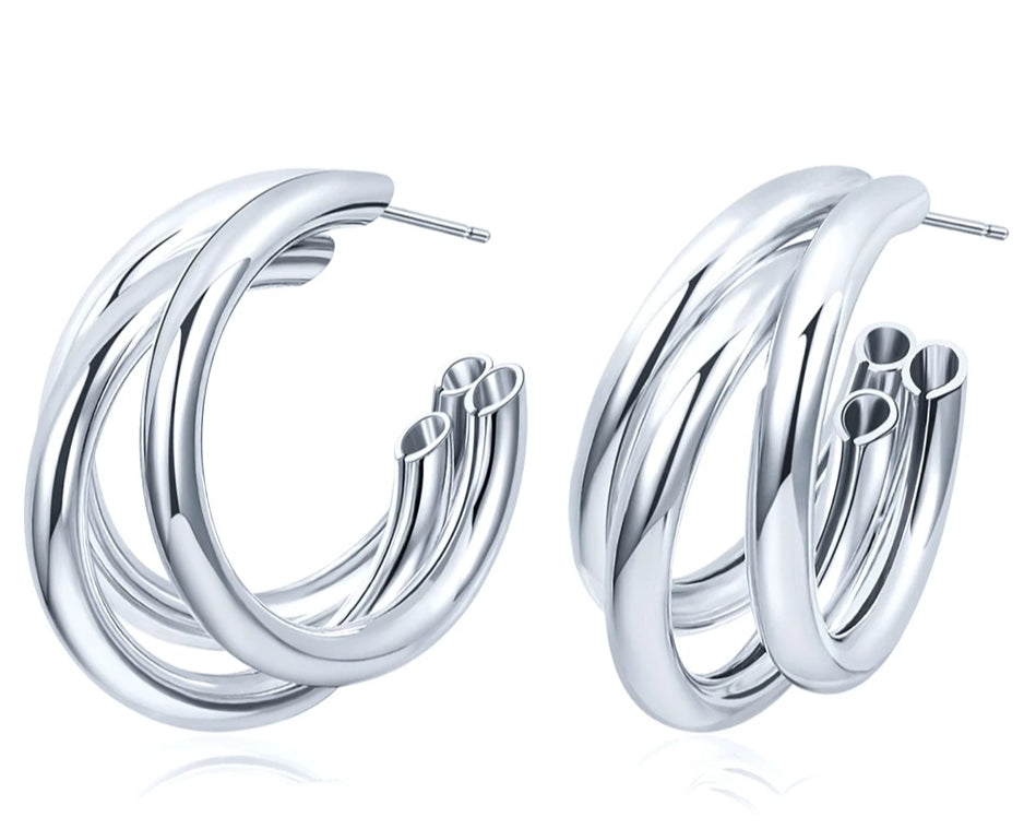 Silver Triple Curve Mini Hoop Earrings - Prince's Boutique 