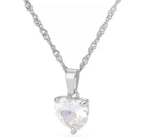 Silver Thin Rope Chain Crystal Heart Necklace - Prince's Boutique 