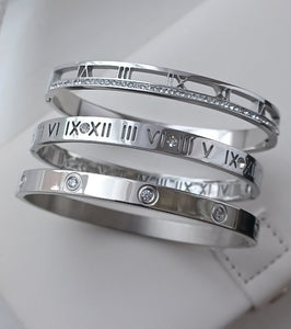 Roman Numeral & Cubic Zirconia Stone Bangle Bundle Set - Prince's Boutique 