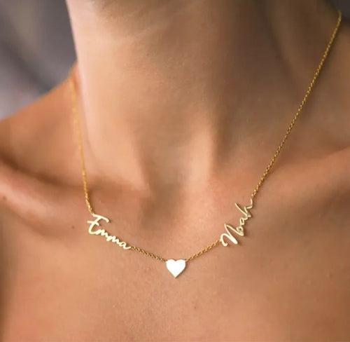 Love Heart Signature Font Multiple Name Necklace - Prince's Boutique 