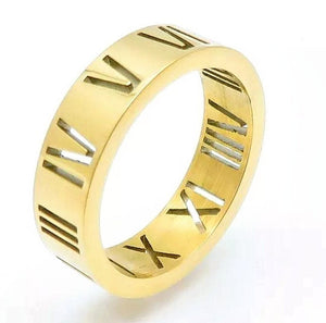 18K Gold Plated Luxe Roman Numeral Band Ring - Prince's Boutique 
