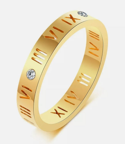 18K Gold Plated Roman Numeral Band Ring - Prince's Boutique 