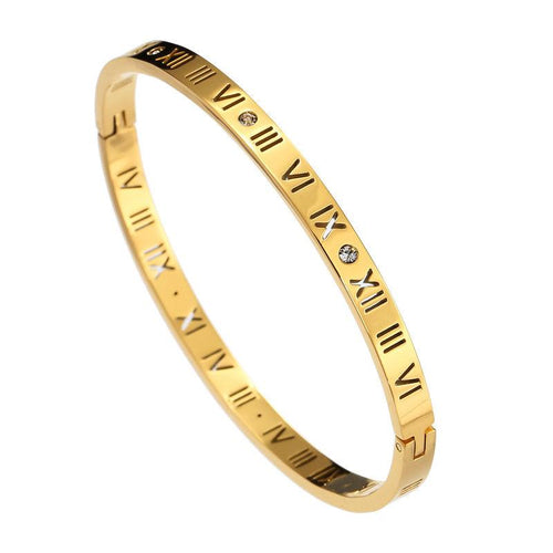 18K Gold Plated Roman Numeral Bangle - Prince's Boutique 