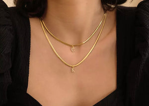 Initial Pendant Snake Chain Necklace - Prince's Boutique 
