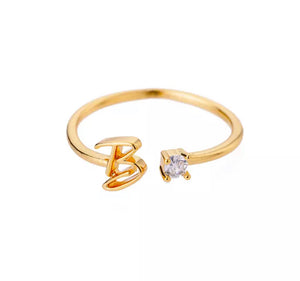 18K Gold Plated Adjustable Initial Band Ring - Amour Destinée