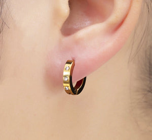 18K Gold Plated Cubic Zirconia Stone Mini Hoop Earrings - Amour Destinee