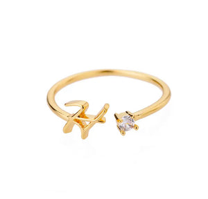 18K Gold Plated Adjustable Initial Band Ring - Amour Destinée